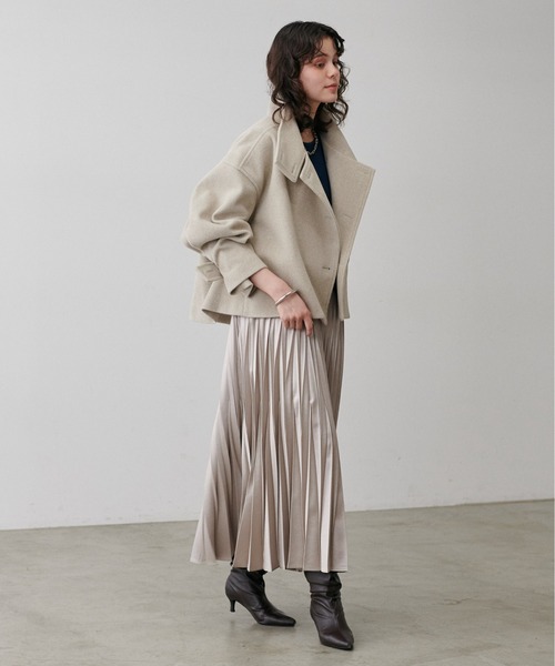 セール】【LARUTA】ショート丈チェスターニットメルトンコート（ステン