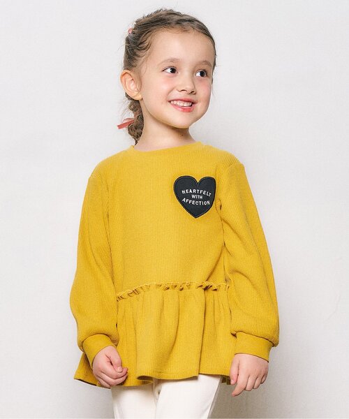 apres les cours（アプレレクール）の「【新色追加】ワッフルペプラムハートモチーフTシャツ（Tシャツ/カットソー・キッズ・オフホワイト/ミント/アイボリー/グレー/マスタード/ローズ/ネイビー/イエロー/グリーン/ピンク・140/130/80/120/110/100/90）」の8枚目の写真