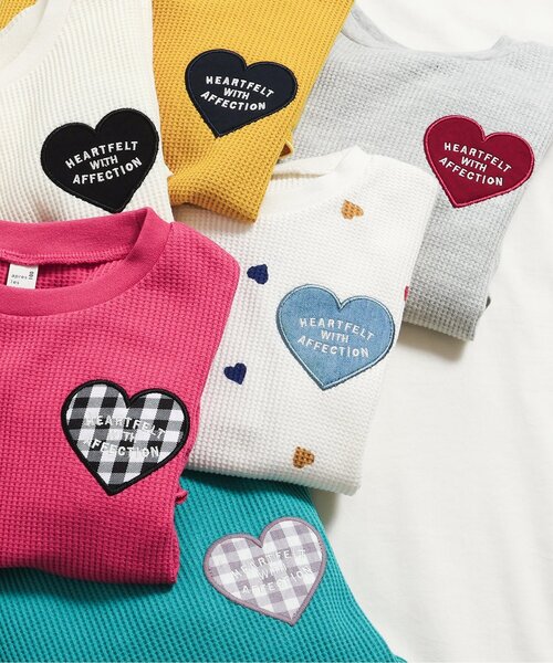 apres les cours（アプレレクール）の「【新色追加】ワッフルペプラムハートモチーフTシャツ（Tシャツ/カットソー・キッズ・オフホワイト/ミント/アイボリー/グレー/マスタード/ローズ/ネイビー/イエロー/グリーン/ピンク・140/130/80/120/110/100/90）」の15枚目の写真