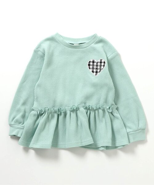 apres les cours（アプレレクール）の「【新色追加】ワッフルペプラムハートモチーフTシャツ（Tシャツ/カットソー・キッズ・オフホワイト/ミント/アイボリー/グレー/マスタード/ローズ/ネイビー/イエロー/グリーン/ピンク・140/130/80/120/110/100/90）」の19枚目の写真