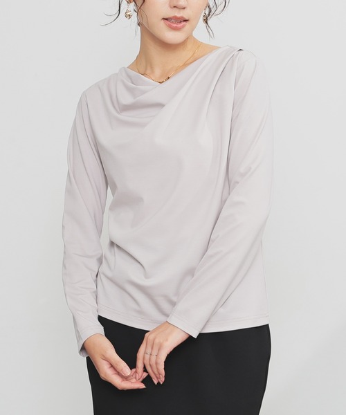 GLACIER lusso(グラシアルッソ)の「ドレープトップス(Tシャツ/カットソー・レディース・アイボリー/グレイッシュベージュ/ブラック・L/LL/M/S)」の8枚目の写真