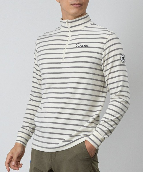 Picone CLUB(ピッコーネクラブ)の「【メンズ】ボーダー柄起毛ハイネックプルオーバー(その他トップス・メンズ・ホワイト×グレー/ブラック×ホワイト・L/LL)」の1枚目の写真