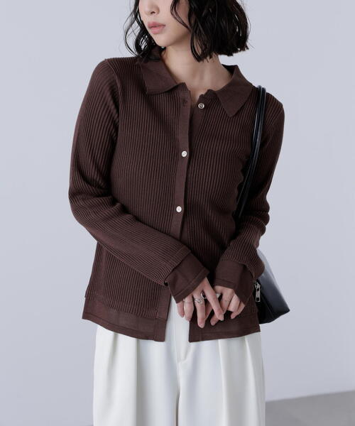 FREE'S MART(フリーズマート)の「【MFM】金ボタン襟リブニット(ニット/セーター・レディース・ブラウン/ネイビー/ブラック/レッド・FREE)」の3枚目の写真