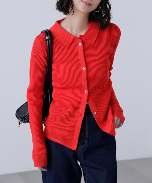 FREE'S MART(フリーズマート)の「【MFM】金ボタン襟リブニット(ニット/セーター・レディース・ブラウン/ネイビー/ブラック/レッド・FREE)」の4枚目の写真