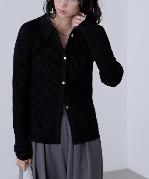 FREE'S MART(フリーズマート)の「【MFM】金ボタン襟リブニット(ニット/セーター・レディース・ブラウン/ネイビー/ブラック/レッド・FREE)」の7枚目の写真