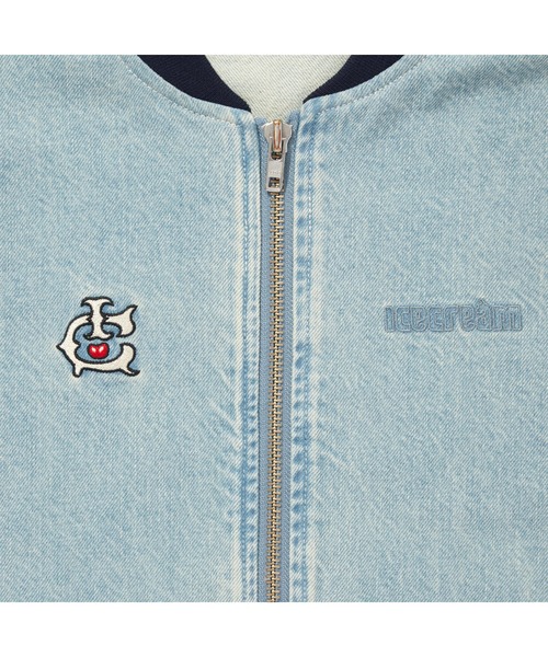 EMBROIDERED LOGO WASHED DENIM ZIP UP JACKET（デニムジャケット
