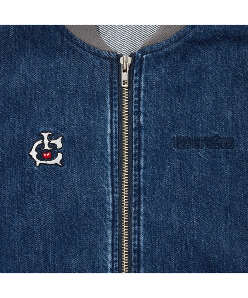 EMBROIDERED LOGO WASHED DENIM ZIP UP JACKET（デニムジャケット