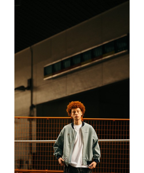 セール】EMBROIDERED LOGO WASHED DENIM ZIP UP JACKET（デニム