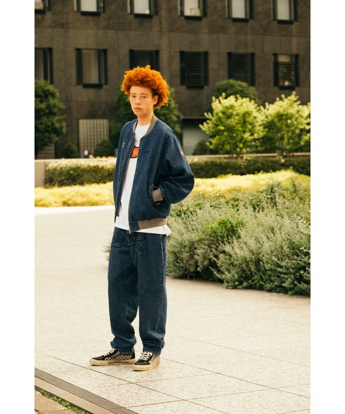 EMBROIDERED LOGO WASHED DENIM ZIP UP JACKET（デニムジャケット