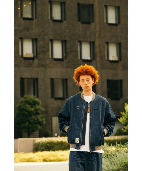 EMBROIDERED LOGO WASHED DENIM ZIP UP JACKET（デニムジャケット