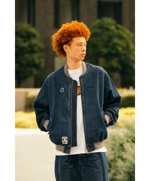 EMBROIDERED LOGO WASHED DENIM ZIP UP JACKET（デニムジャケット