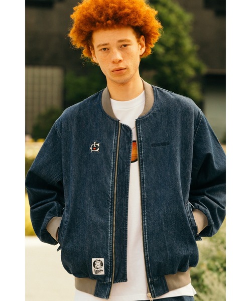 EMBROIDERED LOGO WASHED DENIM ZIP UP JACKET（デニムジャケット