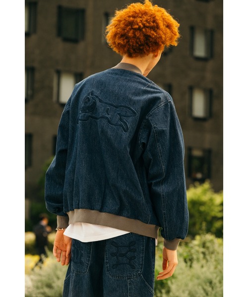 EMBROIDERED LOGO WASHED DENIM ZIP UP JACKET（デニムジャケット