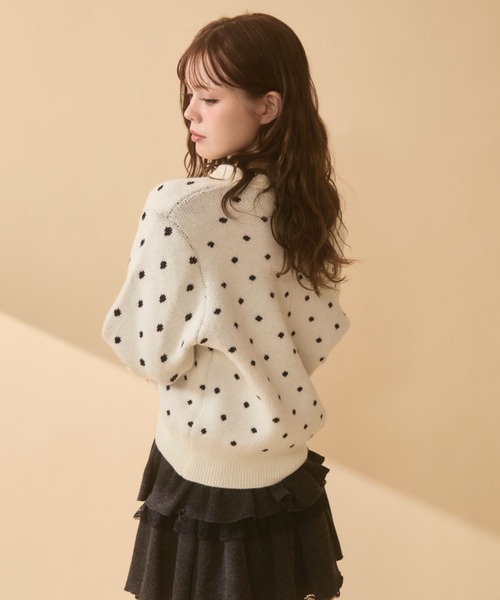 TITTY&CO.（ティティーアンドコー）の「ドットネックリボンニットカーデ（カーディガン/ボレロ・レディース・アイボリー/ブラック/グレー・FREE）」の7枚目の写真