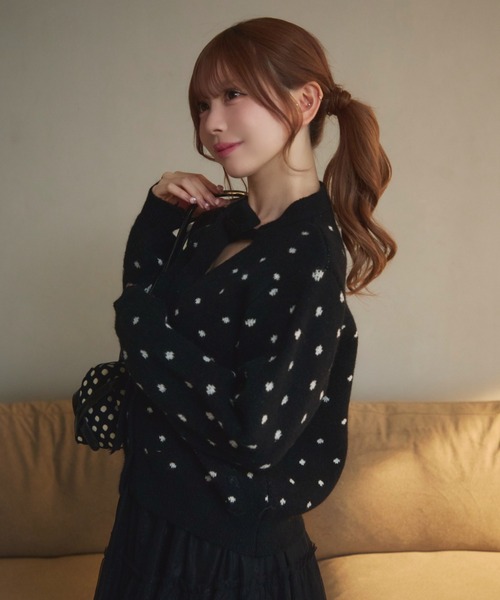 TITTY&CO.（ティティーアンドコー）の「ドットネックリボンニットカーデ（カーディガン/ボレロ・レディース・アイボリー/ブラック/グレー・FREE）」の13枚目の写真