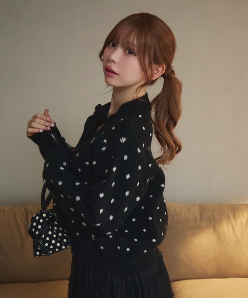 TITTY&CO.（ティティーアンドコー）の「ドットネックリボンニットカーデ（カーディガン/ボレロ・レディース・アイボリー/ブラック/グレー・FREE）」の14枚目の写真