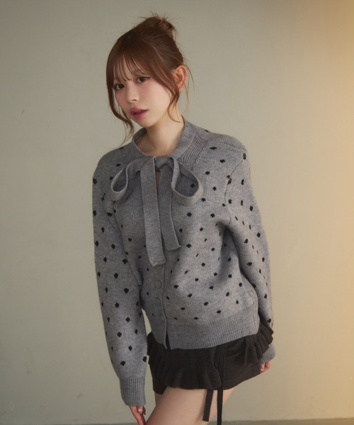 TITTY&CO.（ティティーアンドコー）の「ドットネックリボンニットカーデ（カーディガン/ボレロ・レディース・アイボリー/ブラック/グレー・FREE）」の20枚目の写真