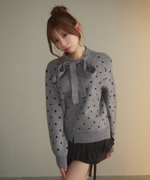 TITTY&CO.（ティティーアンドコー）の「ドットネックリボンニットカーデ（カーディガン/ボレロ・レディース・アイボリー/ブラック/グレー・FREE）」の21枚目の写真
