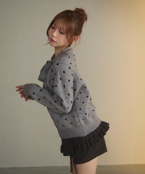 TITTY&CO.（ティティーアンドコー）の「ドットネックリボンニットカーデ（カーディガン/ボレロ・レディース・アイボリー/ブラック/グレー・FREE）」の22枚目の写真