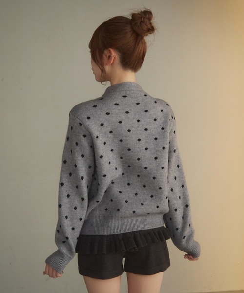 セール】ドットネックリボンニットカーデ（カーディガン/ボレロ