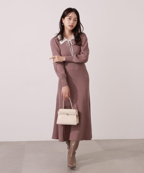 セール】リボン衿付きニットワンピース / 1215240011（ワンピース