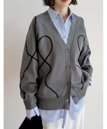 スポンジニットテープデザインドルマンカーディガン