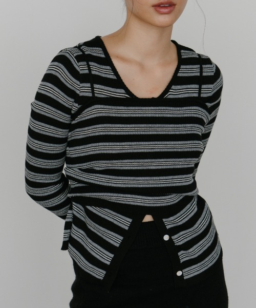 duei（デュイ）の「ボーダーアンサンブルニットカーディガン（カーディガン/ボレロ・レディース・ブラウン/ブラック・FREE）」の2枚目の写真