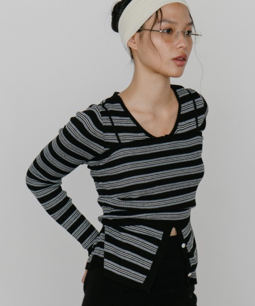 duei（デュイ）の「ボーダーアンサンブルニットカーディガン（カーディガン/ボレロ・レディース・ブラウン/ブラック・FREE）」の3枚目の写真