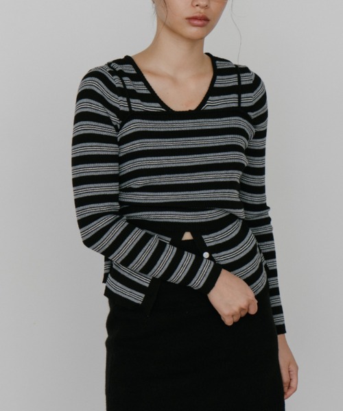 duei（デュイ）の「ボーダーアンサンブルニットカーディガン（カーディガン/ボレロ・レディース・ブラウン/ブラック・FREE）」の9枚目の写真