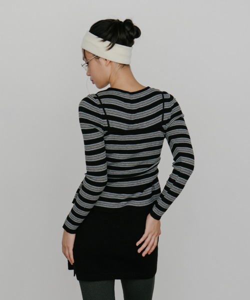 duei（デュイ）の「ボーダーアンサンブルニットカーディガン（カーディガン/ボレロ・レディース・ブラウン/ブラック・FREE）」の4枚目の写真