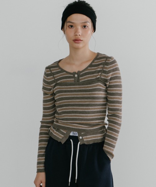 duei（デュイ）の「ボーダーアンサンブルニットカーディガン（カーディガン/ボレロ・レディース・ブラウン/ブラック・FREE）」の6枚目の写真