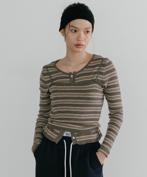 ボーダーアンサンブルニットカーディガン（カーディガン/ボレロ