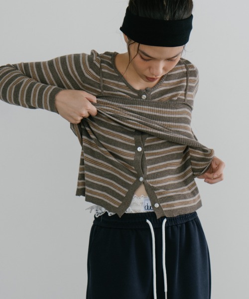 duei（デュイ）の「ボーダーアンサンブルニットカーディガン（カーディガン/ボレロ・レディース・ブラウン/ブラック・FREE）」の7枚目の写真