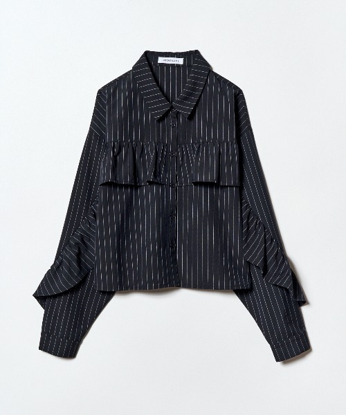 REDYAZEL（レディアゼル）の「フリルラインストライプブラウス（シャツ/ブラウス・レディース・ブラック系その他/ホワイト/ホワイト系その他/ベージュ系その他/ネイビー/ピンク・FREE）」の9枚目の写真