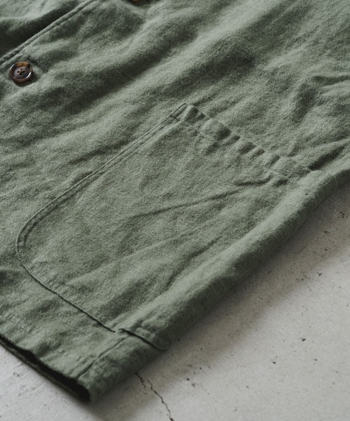 quadro（クオドロ）の「フレンチリネンブラッシュツイルカバーオール（カバーオール・メンズ・グリーン/ブラック・MEDIUM）」の7枚目の写真