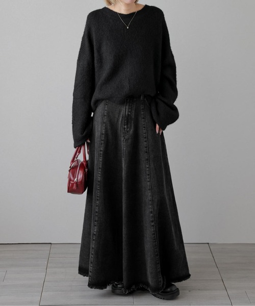 AMELY(エミリー)の「Aラインデニムスカート(スカート・レディース・ネイビー/ブラック系/ブルー系・L/M)」の22枚目の写真