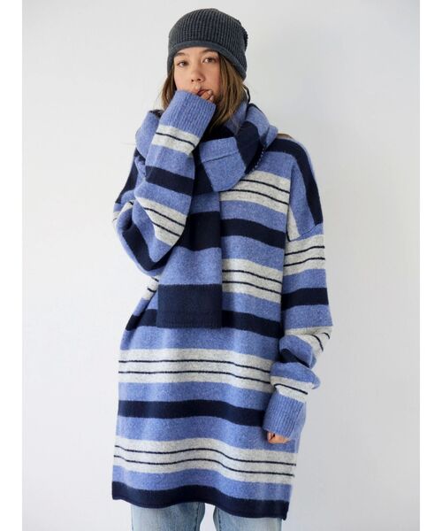 Ungrid(アングリッド)の「マルチボーダーマフラー(マフラー・レディース・レッド/ブルー・FREE)」の6枚目の写真