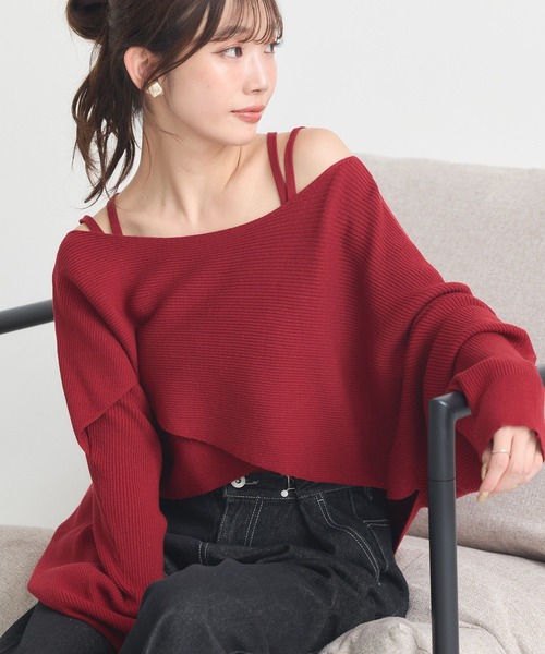 earth music&ecology(アースミュージックアンドエコロジー)の「SET2点クロスニット+キャミソール(ニット/セーター・レディース・ボルドー/モカ/アイボリー/ブラック・F)」の4枚目の写真