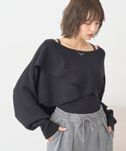 earth music&ecology(アースミュージックアンドエコロジー)の「SET2点クロスニット+キャミソール(ニット/セーター・レディース・ボルドー/モカ/アイボリー/ブラック・F)」の2枚目の写真