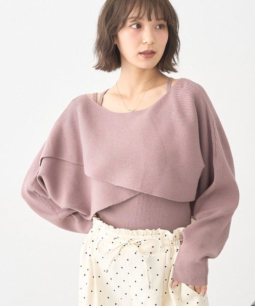 earth music&ecology(アースミュージックアンドエコロジー)の「SET2点クロスニット+キャミソール(ニット/セーター・レディース・ボルドー/モカ/アイボリー/ブラック・F)」の3枚目の写真