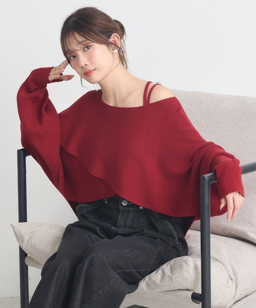 earth music&ecology(アースミュージックアンドエコロジー)の「SET2点クロスニット+キャミソール(ニット/セーター・レディース・ボルドー/モカ/アイボリー/ブラック・F)」の18枚目の写真