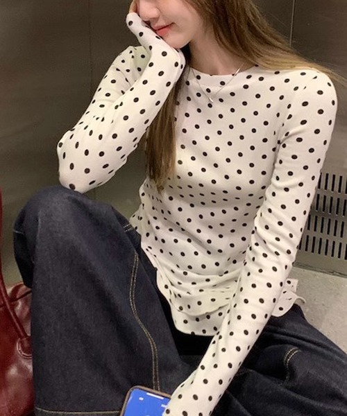 Nia(ニア)の「Nia(ニア)/フリルレイヤード ポルカドットロンT(Tシャツ/カットソー・レディース・ホワイト・SMALL/MEDIUM)」の16枚目の写真