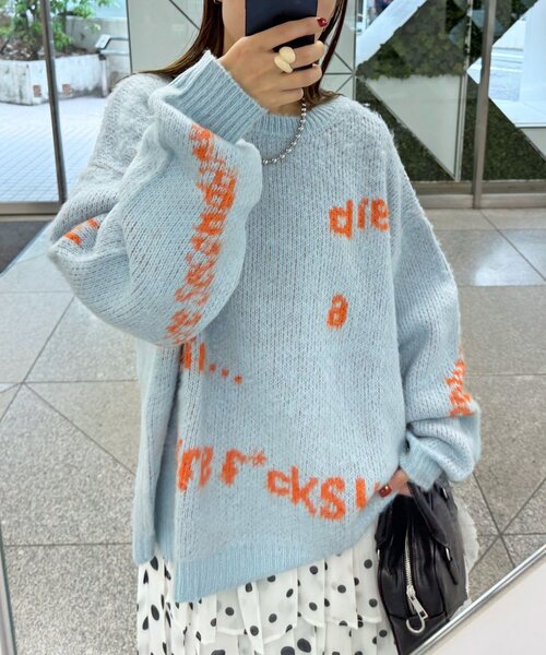 CIAOPANIC（チャオパニック）の「【新色追加】ハンドクラフトロゴニット（ニット/セーター・レディース・サックスブルー/ピンク/ベージュ/ブラウン/レッド/チャコールグレー/アイボリー/ミント/パープル/グリーン/シルバー・FREE）」の7枚目の写真