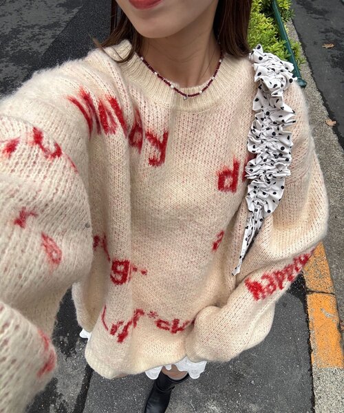 CIAOPANIC（チャオパニック）の「【新色追加】ハンドクラフトロゴニット（ニット/セーター・レディース・サックスブルー/ピンク/ベージュ/ブラウン/レッド/チャコールグレー/アイボリー/ミント/パープル/グリーン/シルバー・FREE）」の2枚目の写真