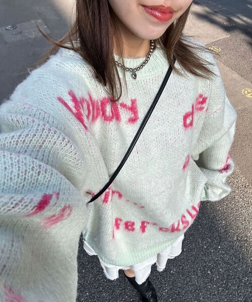 CIAOPANIC（チャオパニック）の「【新色追加】ハンドクラフトロゴニット（ニット/セーター・レディース・サックスブルー/ピンク/ベージュ/ブラウン/レッド/チャコールグレー/アイボリー/ミント/パープル/グリーン/シルバー・FREE）」の6枚目の写真