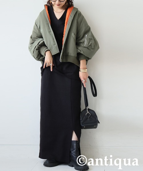 antiqua(アンティカ)の「シュッと美 スカート(スカート・レディース・グレイッシュベージュ/ネイビー系/ダークグレー/レッド/ブラック・ONESIZE)」の9枚目の写真