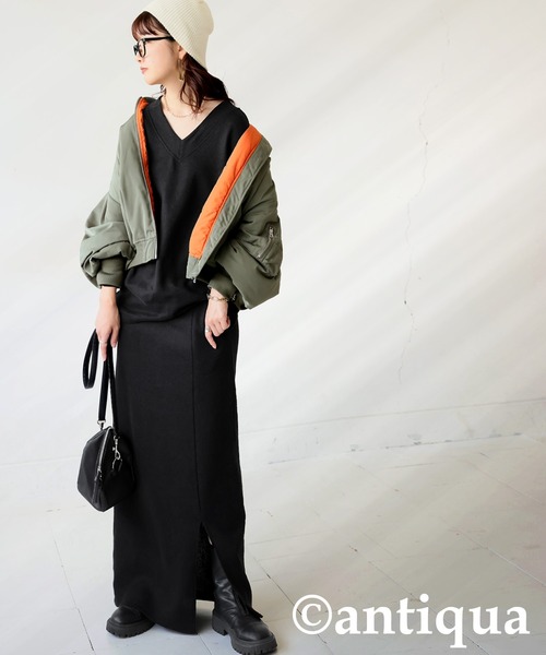 antiqua(アンティカ)の「シュッと美 スカート(スカート・レディース・グレイッシュベージュ/ネイビー系/ダークグレー/レッド/ブラック・ONESIZE)」の10枚目の写真