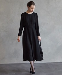 【喪服・礼服】ウォッシャブル カフススリーブAラインフレアブラックフォーマルワンピース
