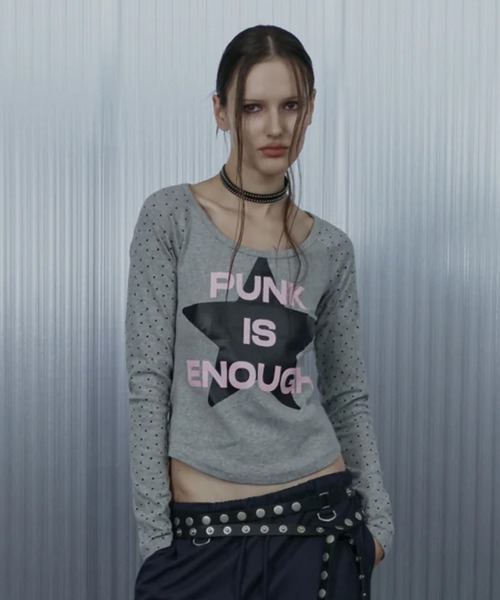 SETUPEXE(セットアップイーエックスイー)の「A'GEM/9 × .kom 『SETUPEXE/セットアップイーエックスイー』STAR SLEEVE PUNK TOP/スター&ドットデザイン長袖Tシャツ(Tシャツ/カットソー・レディース・ホワイト/グレー/ブラック・FREE)」の3枚目の写真