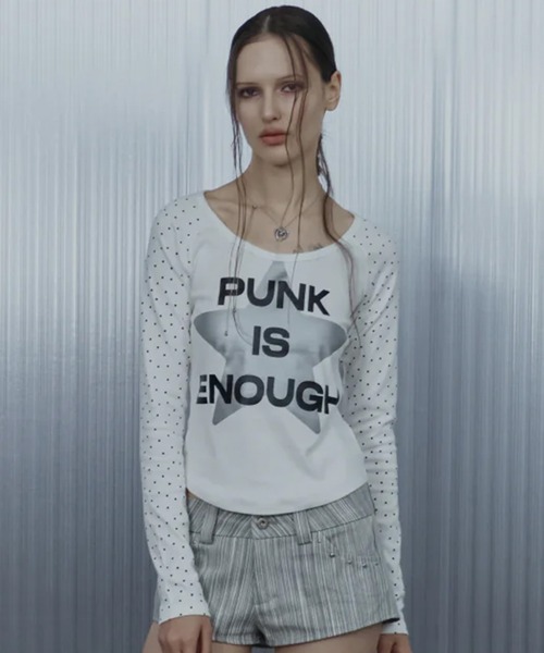 SETUPEXE(セットアップイーエックスイー)の「A'GEM/9 × .kom 『SETUPEXE/セットアップイーエックスイー』STAR SLEEVE PUNK TOP/スター&ドットデザイン長袖Tシャツ(Tシャツ/カットソー・レディース・ホワイト/グレー/ブラック・FREE)」の1枚目の写真